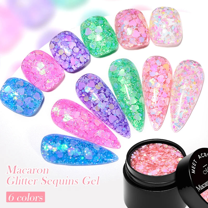 Kit 6 Gel Vernis Semi-Permanent Pailleté Encapsulé