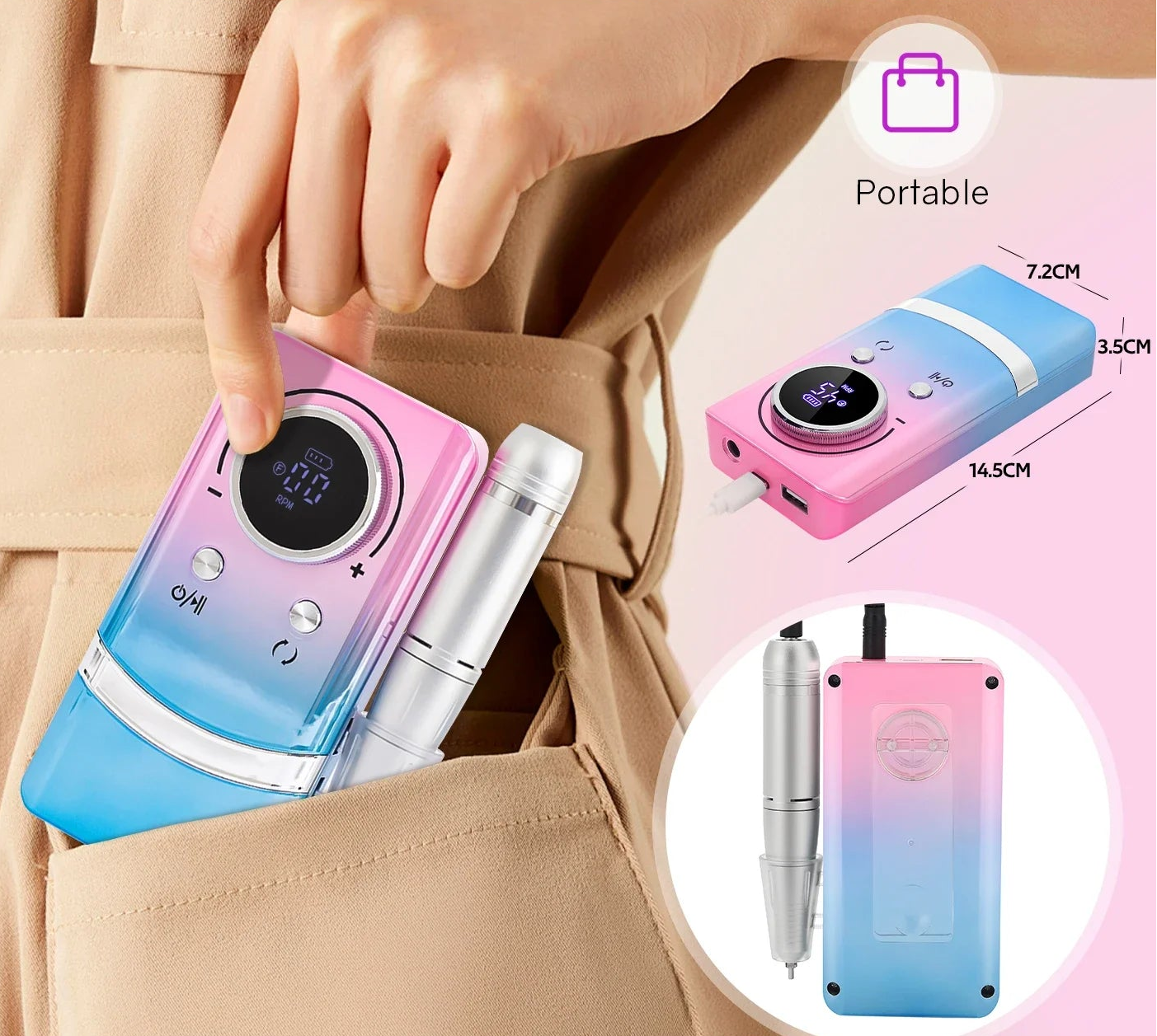 Ponceuse Ongle Professionnel Portable 45000 Tours Minute