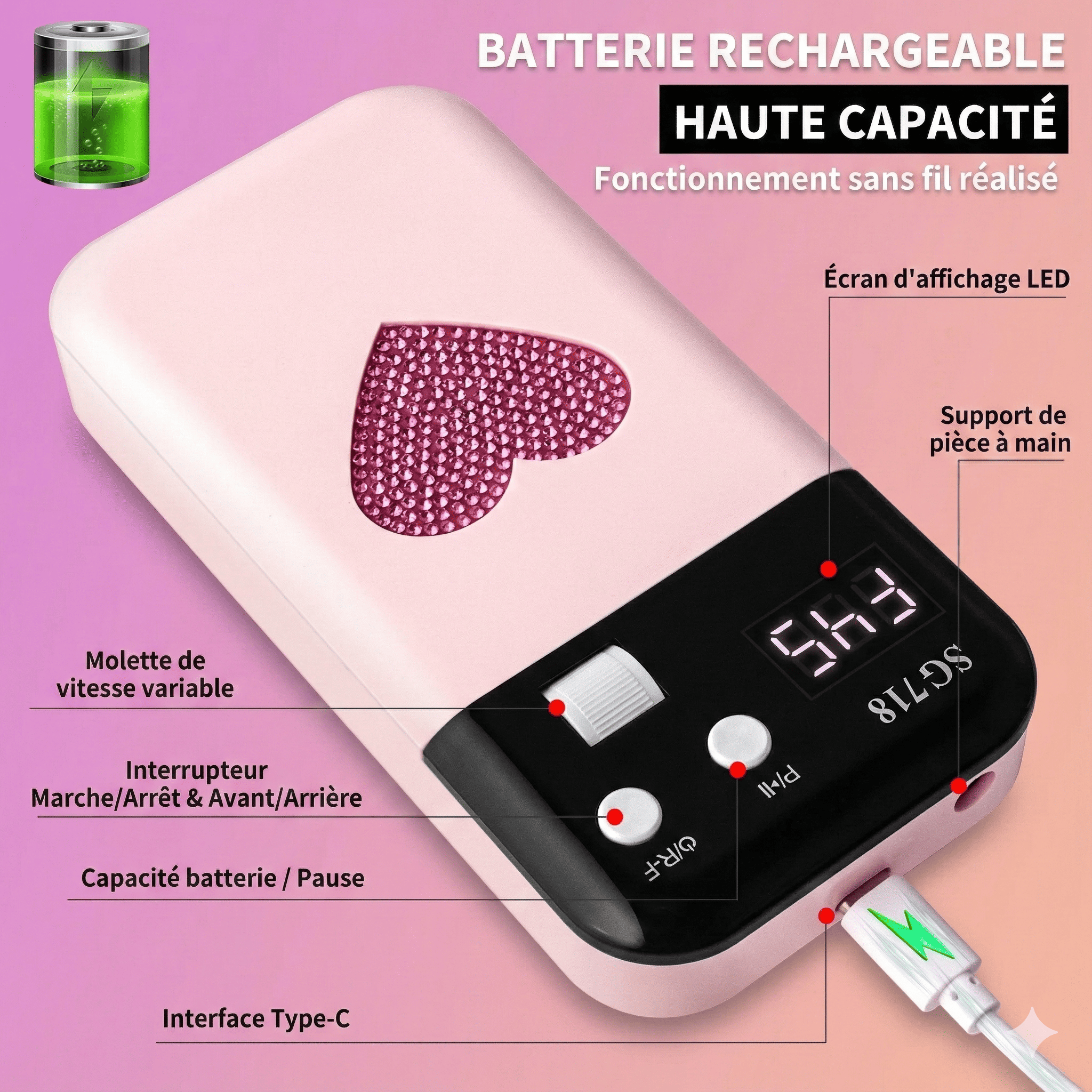 Ponceuse Ongle Électrique Girly