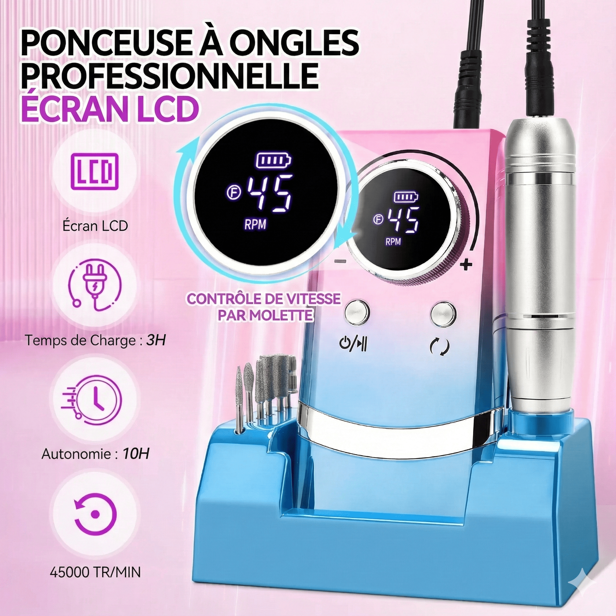 Ponceuse Ongle Professionnel Portable 45000 Tours Minute