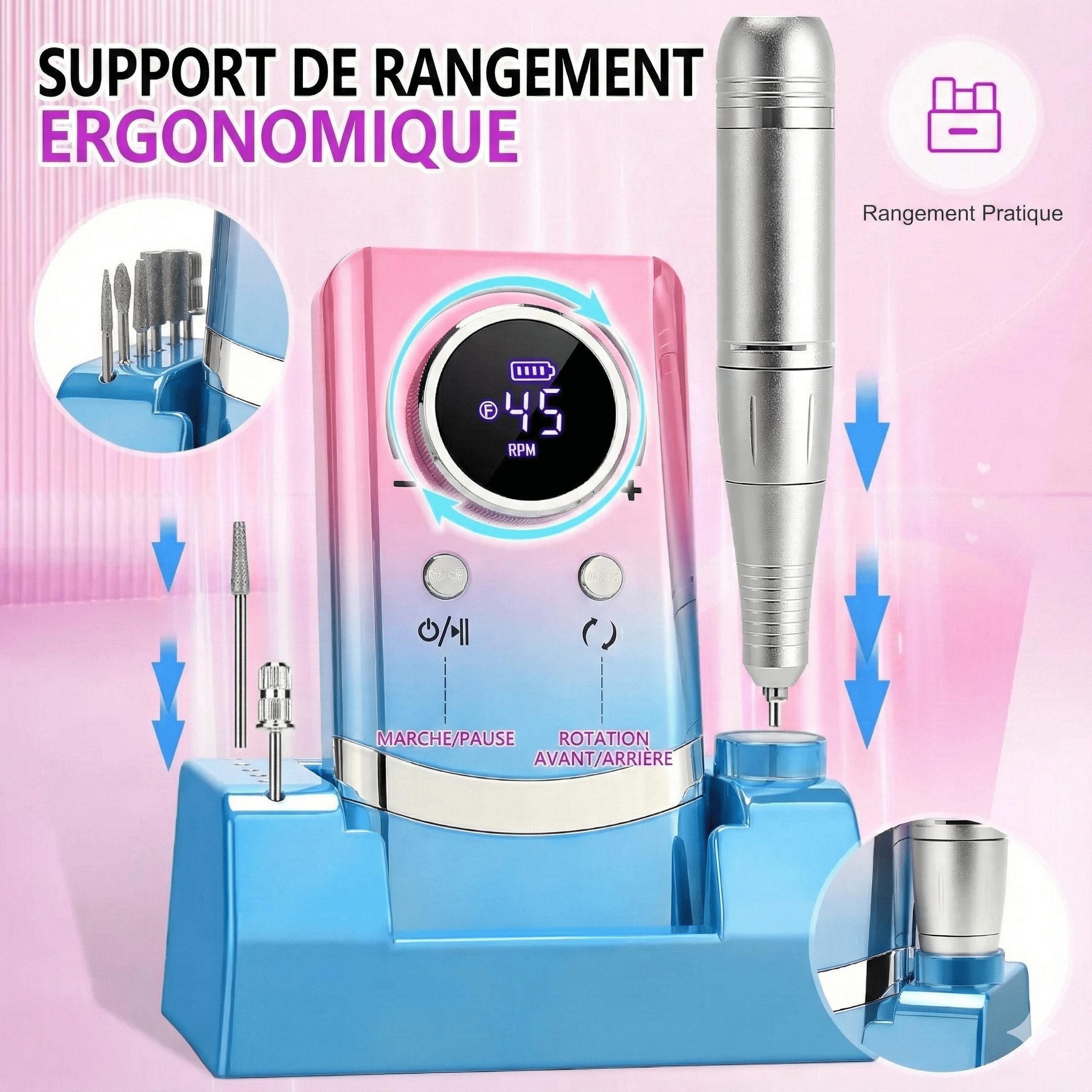 Ponceuse Ongle Professionnel Portable 45000 Tours Minute